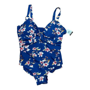 George Plus Swimsuit Womens 2X One Piece Adjustable Strap Floral Bathing Suit